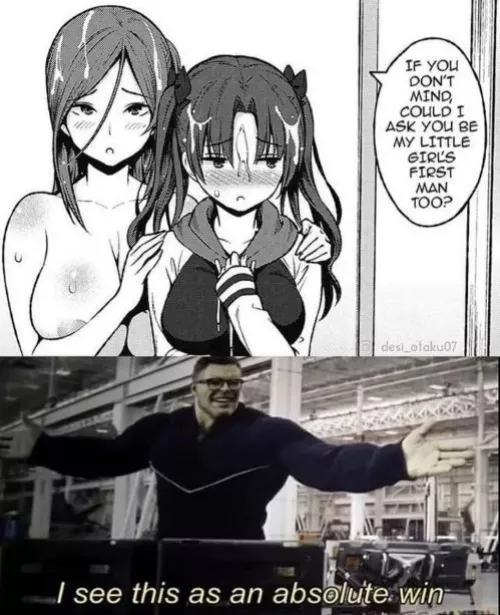 LF Mono Source: 2girl, twin tails, big boobs, If you don't mind, could I ask you be my little girl's first man too?, I see this as an absolute win, Hulk by LeonidasTMT