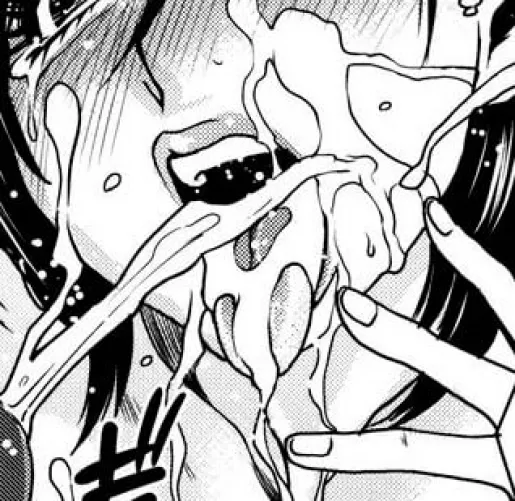 LF mono source: Ahegao, 1girl, lips drawn, bukkake, black hair, partial image by FFXIV_Yunarin