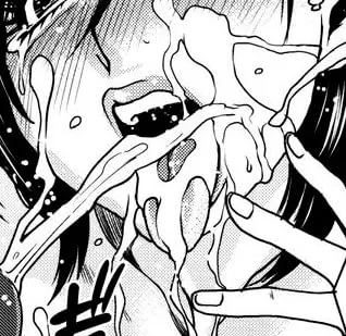 LF mono source: Ahegao, 1girl, lips drawn, bukkake, black hair, partial image posted by FFXIV_Yunarin