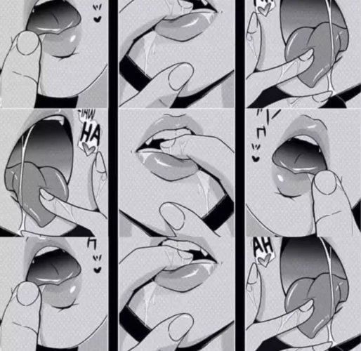 LF Mono Source: tongue out, saliva, finger in mouth, lipstick, finger sucking by IrithyllHabitant