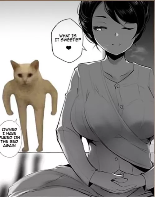 LF Mono source: “What is it sweetie? Owner I have puked on the bed again” 1girl, big boobs, tight shirt by peeweejankins69