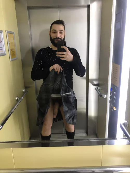 Lifting my kilt in the elevator for a routine check by TheDoctorYouDeserve