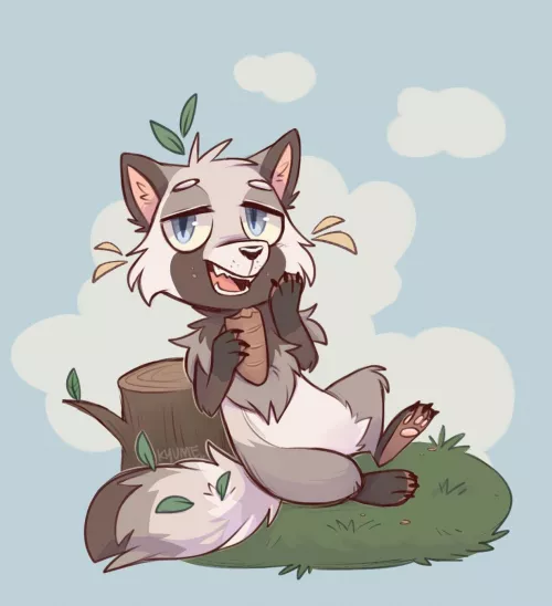 Local tanuki enjoys baguette [art by me @kazunekomor] by kazunekomori