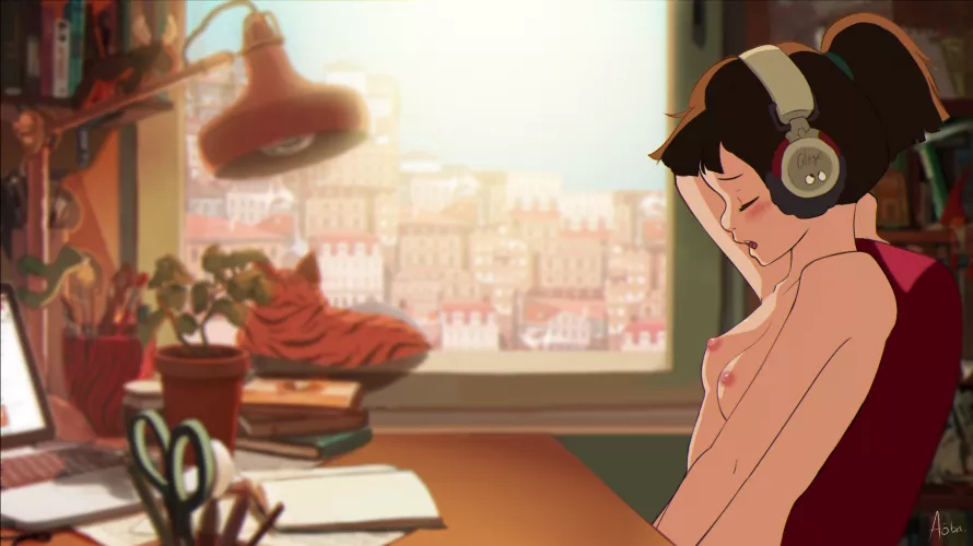 Lofi girl after doing her assignments by KyuShoryu