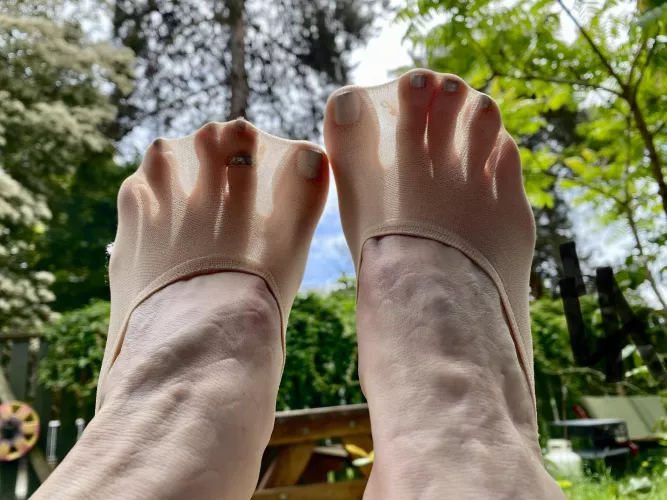 look how my tiny toes look through nude nylon sockets by la_little_feet