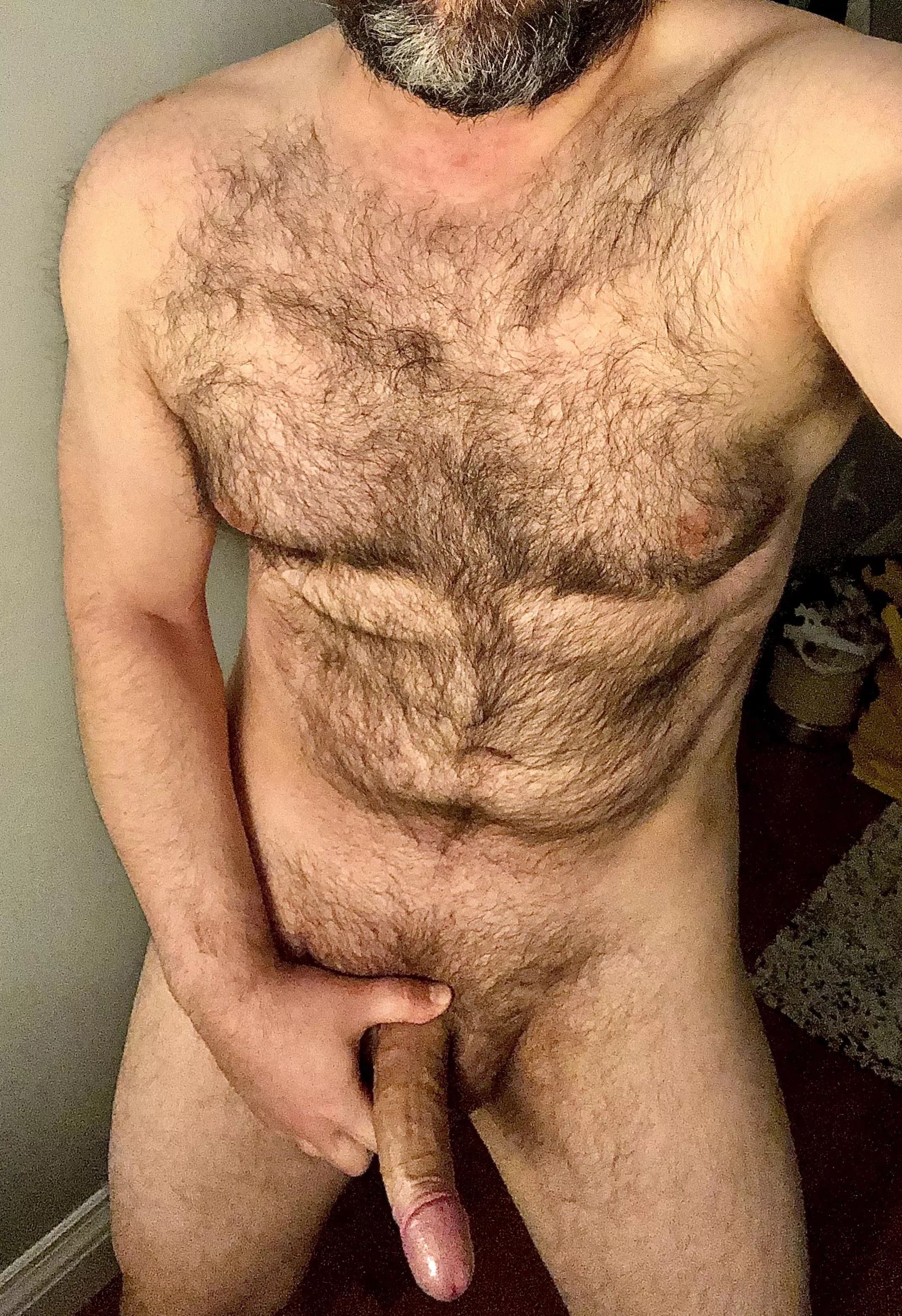 Look up and see the salt and pepper on my chin while you open your mouth and slide my big cock in. posted by DadWithACapitalD