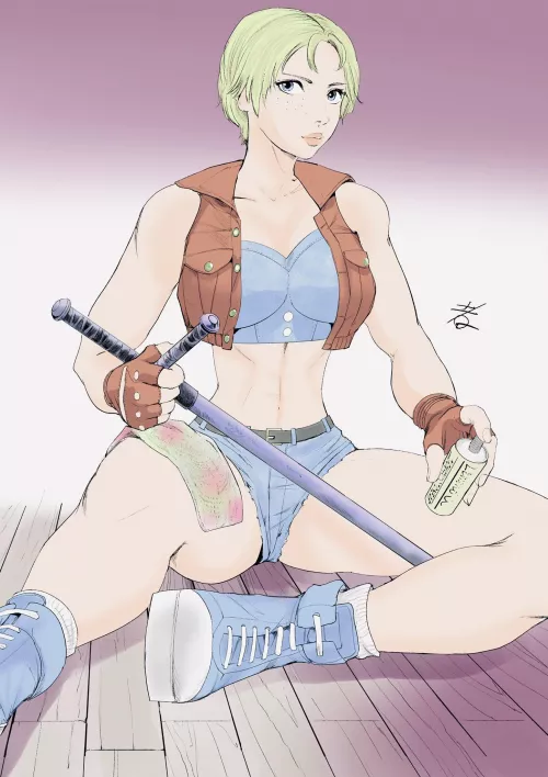 Lucia polishing her billy club(@hiroshi_mono)[Final Fight] by TheTMoneyMan