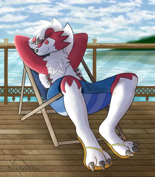 Lycanroc Lagoon (art by me, @BlueAuraDog) by BlueAuraDog