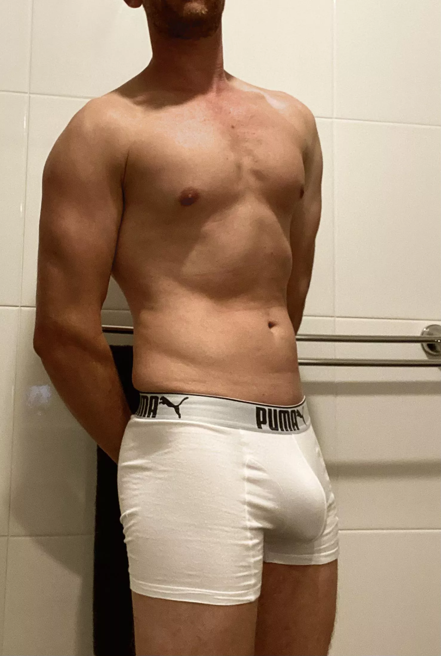 Making my white Puma‘s bulge 👌🏼 posted by Wide-Ad2005