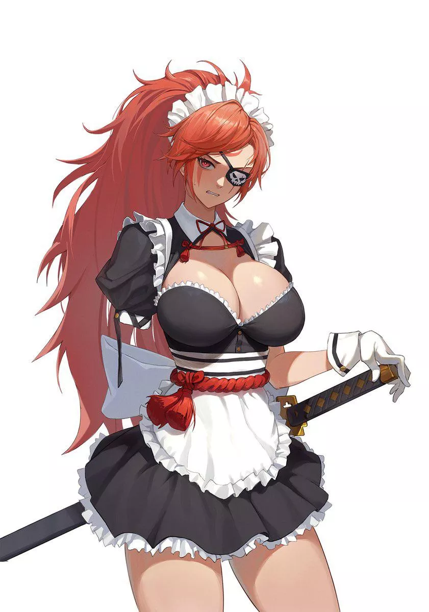 Mama Baiken in a ,aid outfit and she’s not happy about it. posted by Hafuronin85