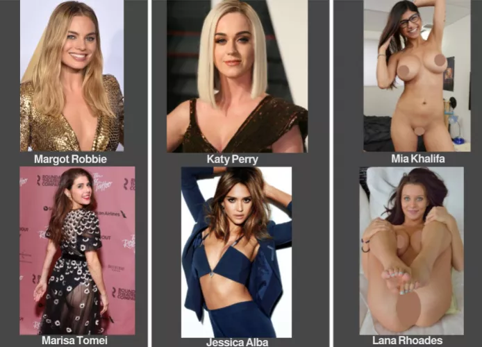 Margot Robbie vs. Katy Perry vs. Mia Khalifa vs. Marisa Tomei vs. Jessica Alba vs. Lana Rhoades by lemosiii