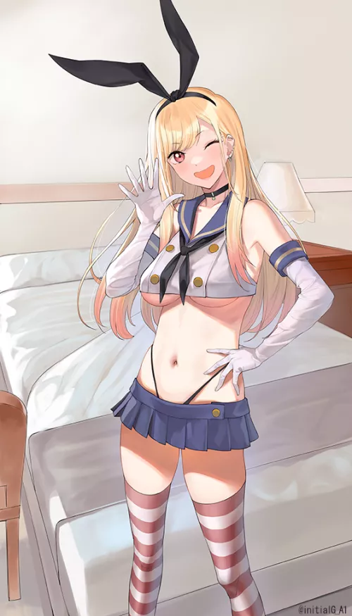 Marin cosplays as Shimakaze (Initial G) [My Dress-up Darling, Kantai Collection] by ParmesanH