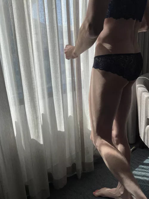 Matching blue bra and panties in the afternoon sun by frogdenjersey