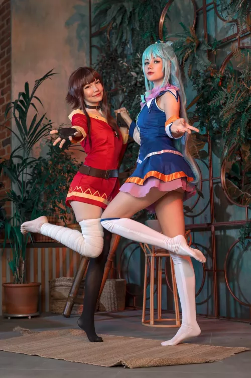 Megumin and Aqua cosplay by Murrning_Glow and AnastasiaKomori by MurrningGlow