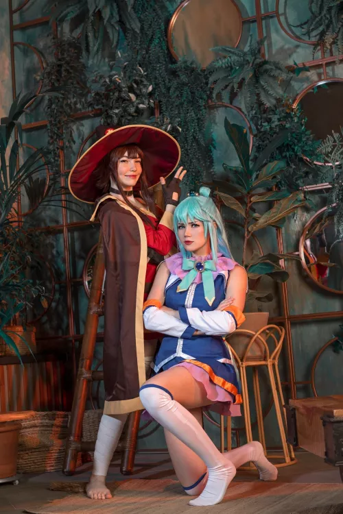 Megumin and Aqua cosplay by Murrning_Glow and Anastasia Komori by MurrningGlow