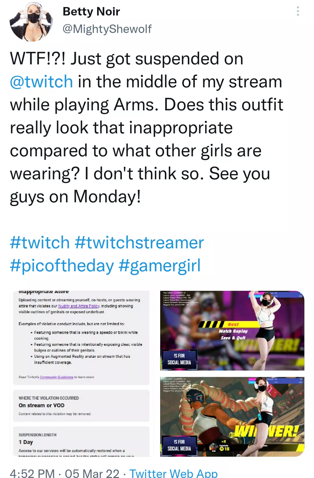 Mightyshewolf hit with a suspension mid-stream. posted by justhereandstufff