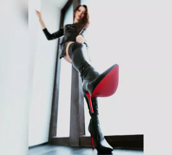 Miss Alexandra’s latex catsuit and OTK red soles by Environmental-Cup450
