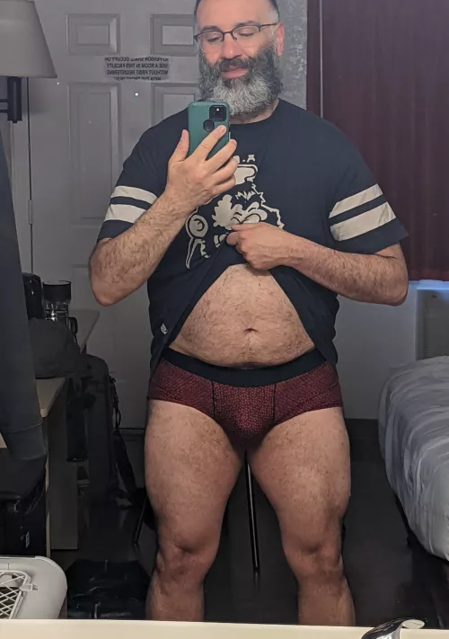 Motel mirror making the thighs look good! Bulge, too! by tucotorresx