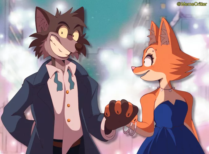 Mr. Wolf & Diane Foxington redraw but it’s a 90’s Anime (Art by Me! @MemeCritter) by MemeCritter