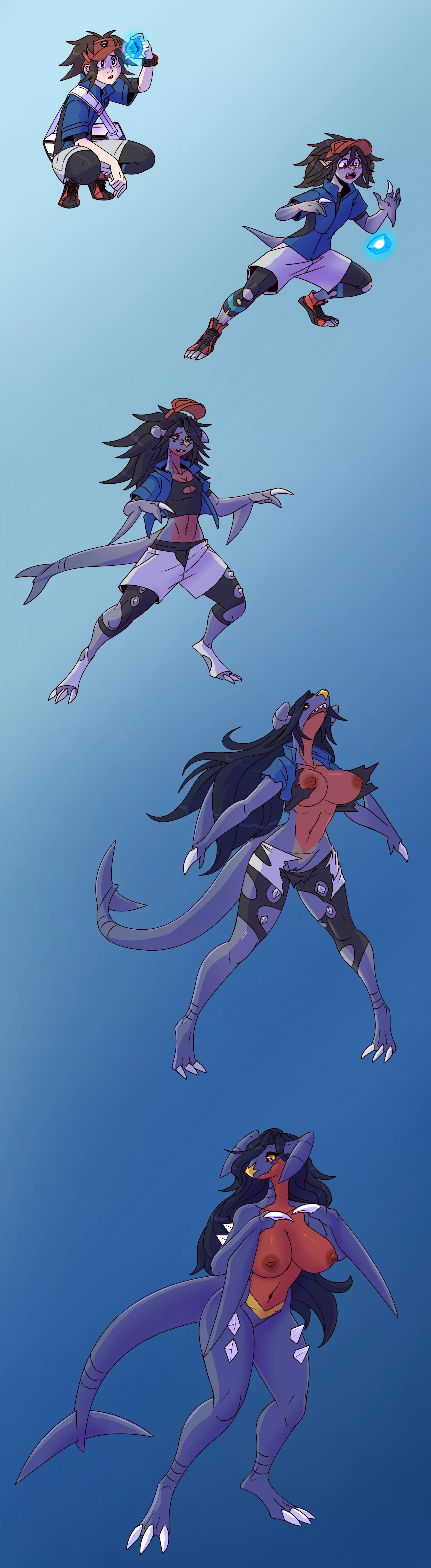 MTF, Nate to Garchomp Transformation (Artist: thatweirdguyjosh) posted by _Axolittle