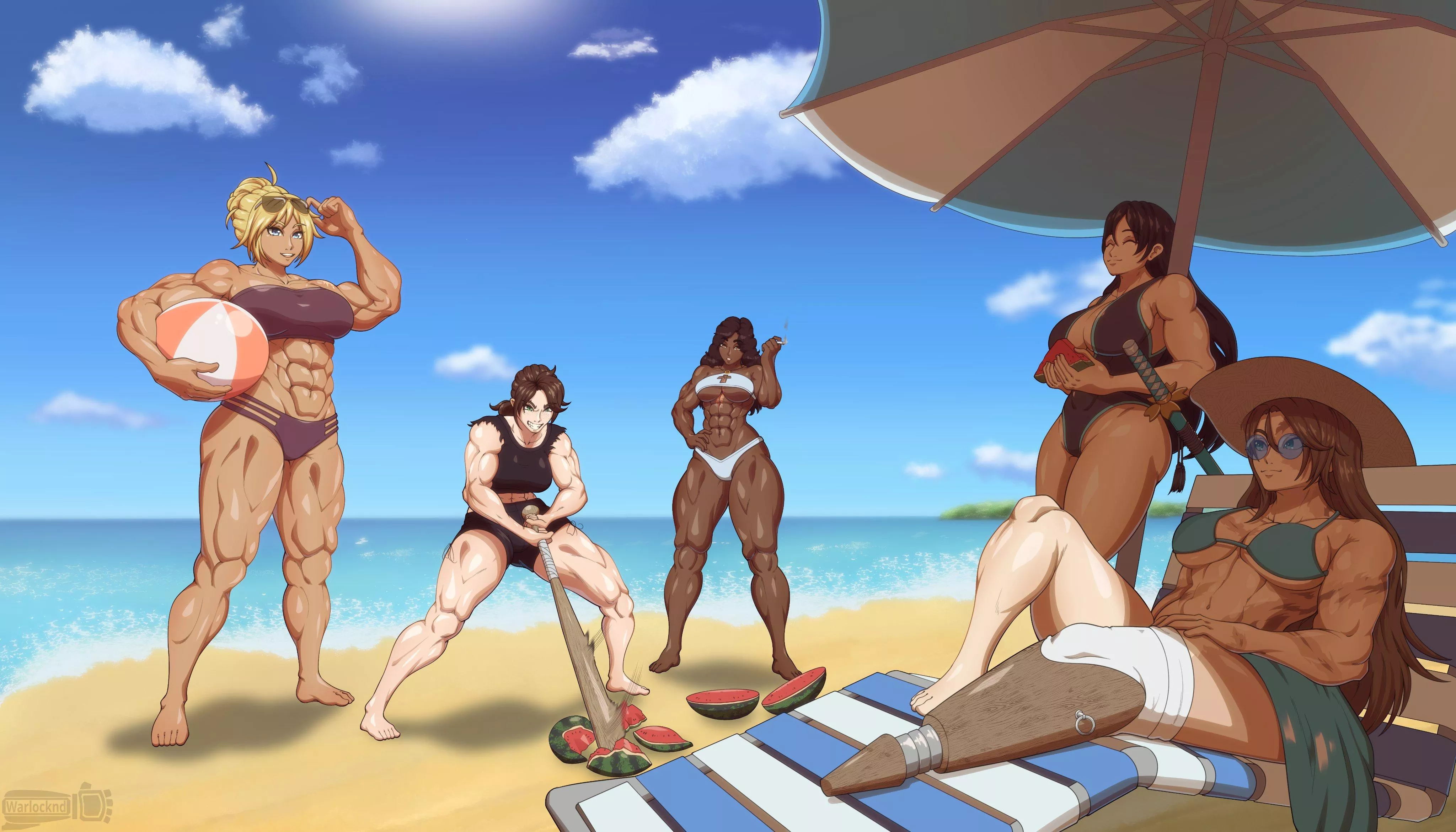 Muscle Girls at the beach.(@Warlocknd) posted by TheTMoneyMan