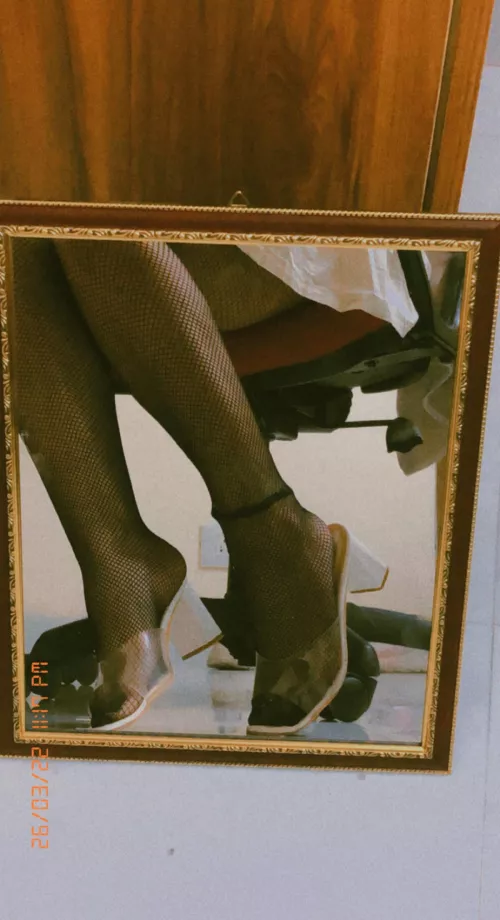 My basic white heels with fishnets and a tennis skirt! by phornypony