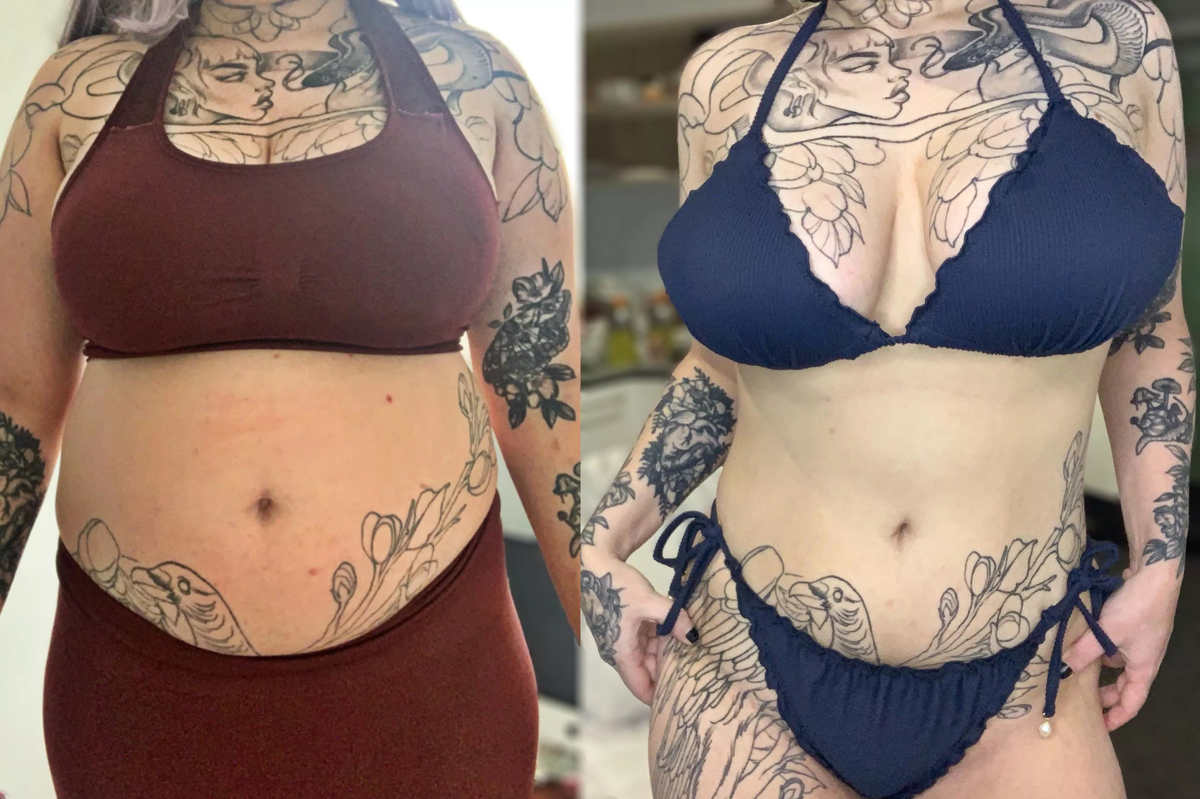 My body transformation so far, just with weight loss :) Gravity isn’t kind so I’m really hoping to get a new pair of tits asap! posted by spaghetti_thot