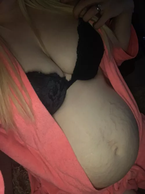 My bump is getting bigger and bigger and my tits are filling with milk by the day! I’m going to be bursting out of my bras at this rate. by Mammoth-Yesterday378