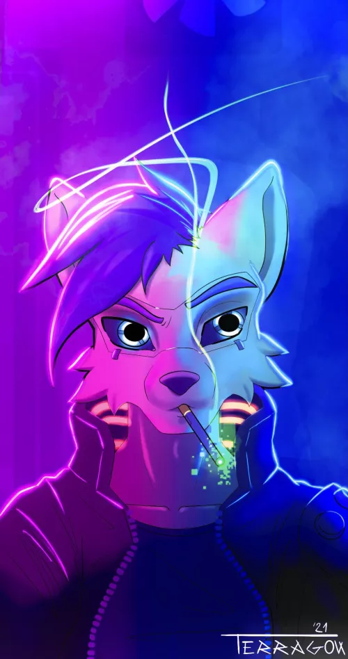 My first attempt to a cyberpunk picture ^^ (art by me) by Terragon_Arts