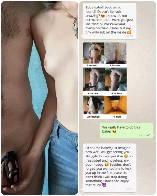 My girlfriend has a huge chastity shrinking fetish, and now she wants my cock as small as possible? What should I do? I want to please her, but still want to have sex with her by cagedboybobby