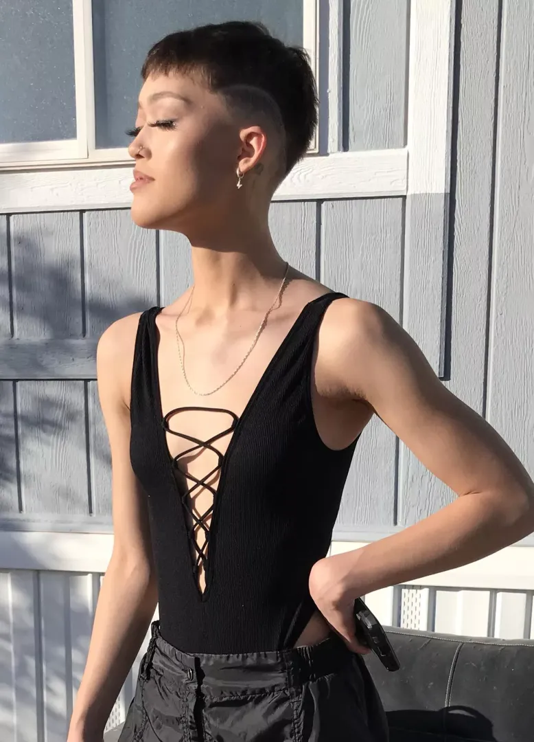 my hair got cut way shorter than I wanted, but I pull it off right ?🖤✨ posted by Ok-Gas4907