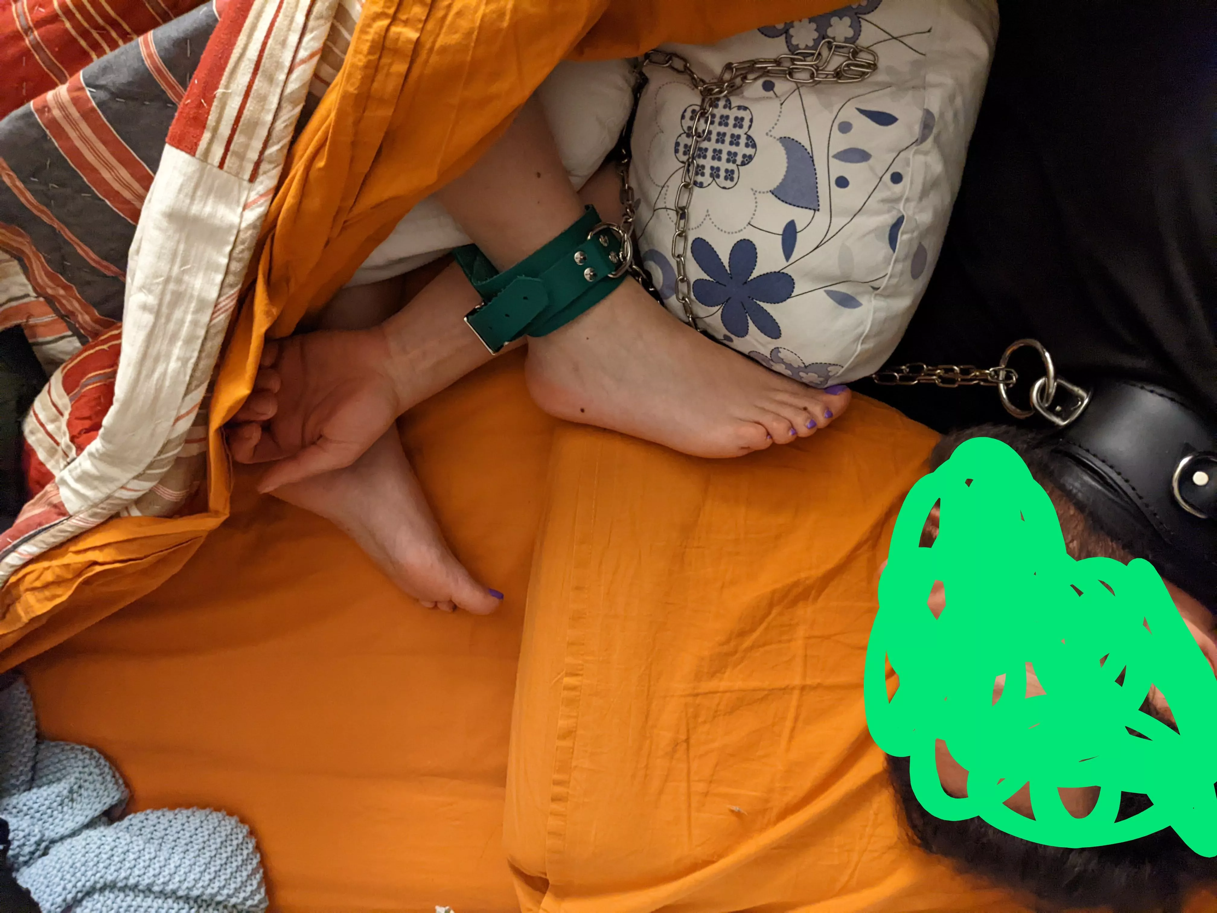 My Lady [F] has decided that tonight I [M] sleep collared to her foot.... I am very blessed you have her posted by gigikink