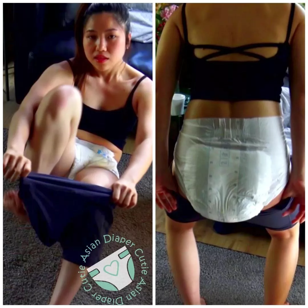 My messy diapee is so big, I almost can't fit my tight shorts over it 😳 posted by AsianDiaperCutie
