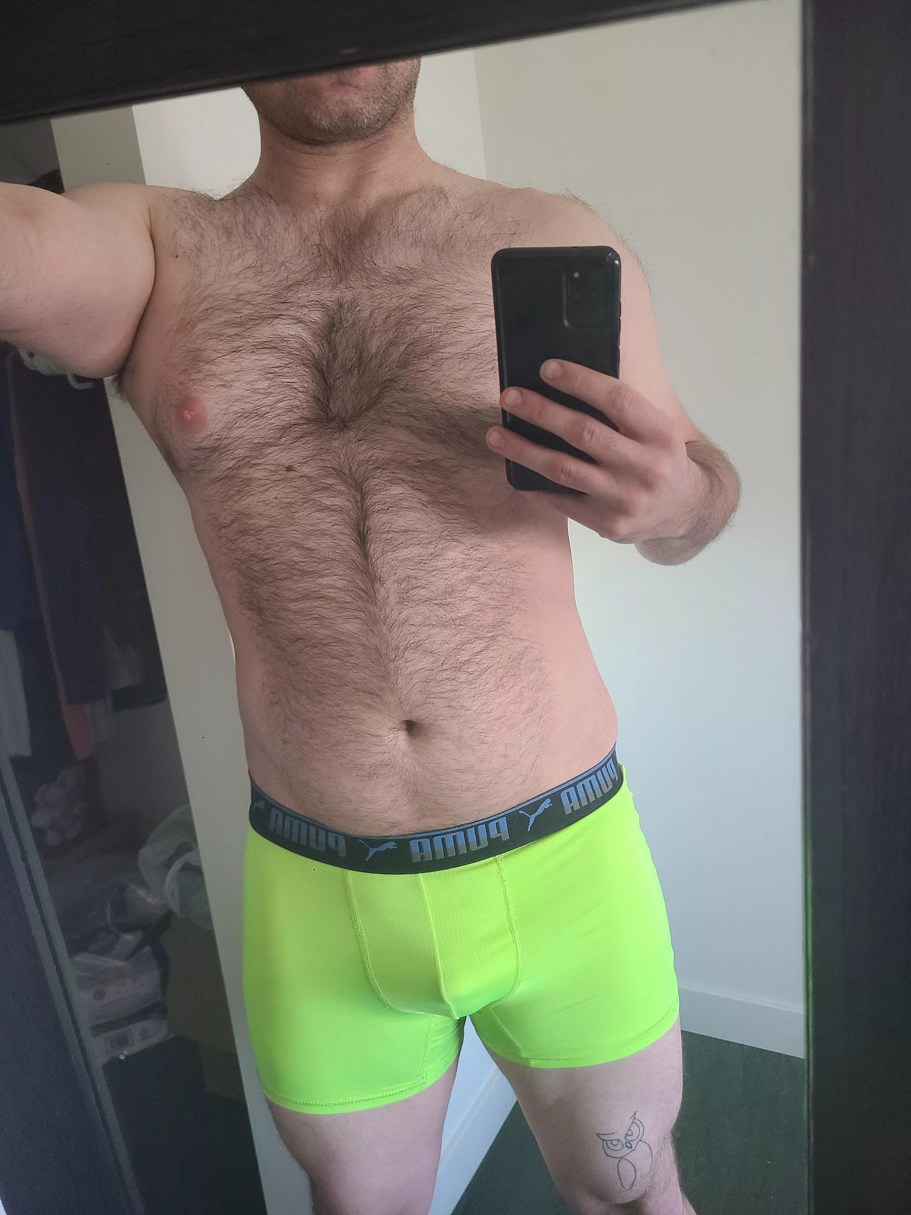 My most recent photo. Haven't trimmed my body hair in a little while. Also love the colour of these boxers. posted by MollyDooker19