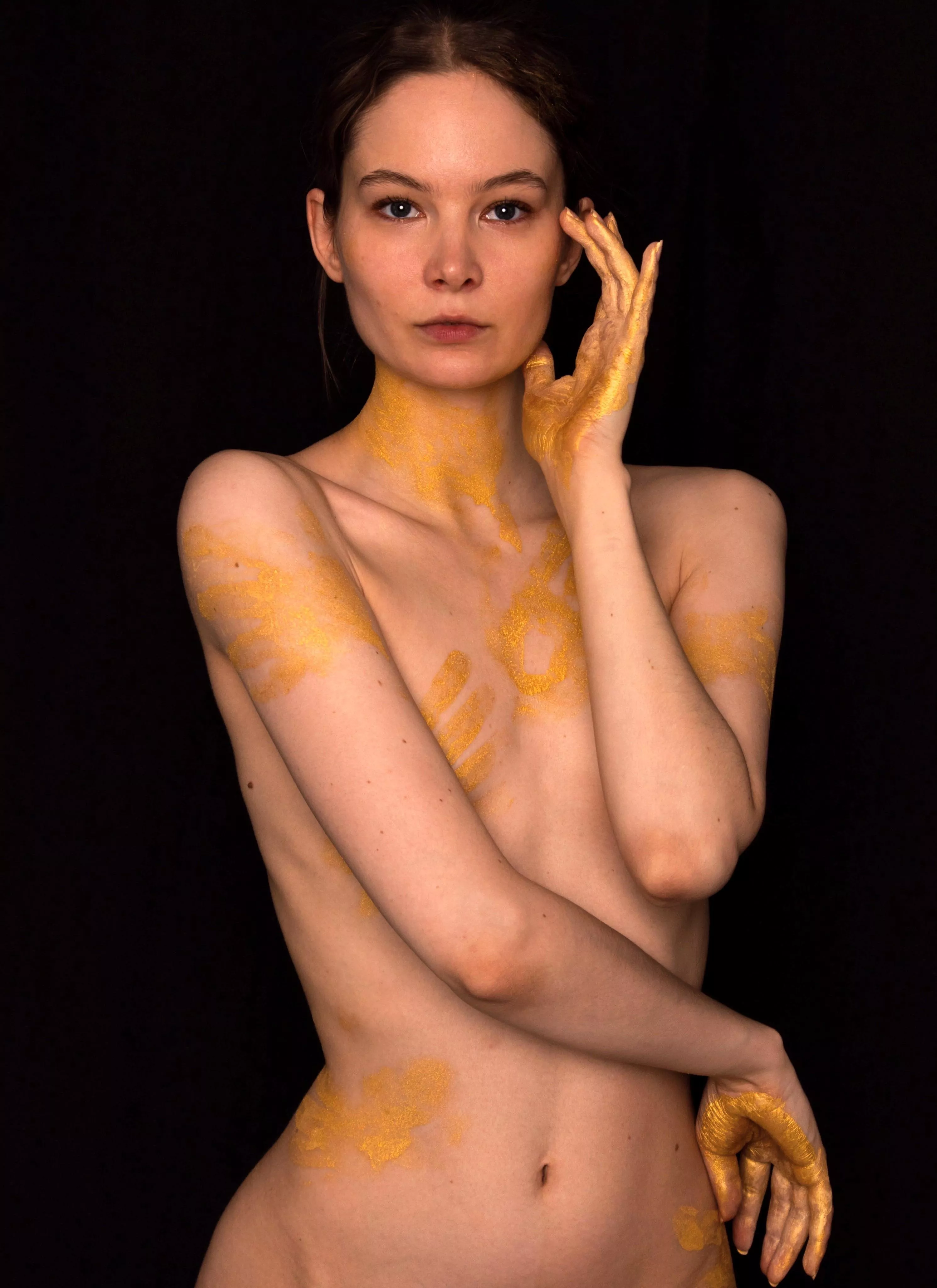 My self portrait with gold paint (OC) posted by sophiaemilia