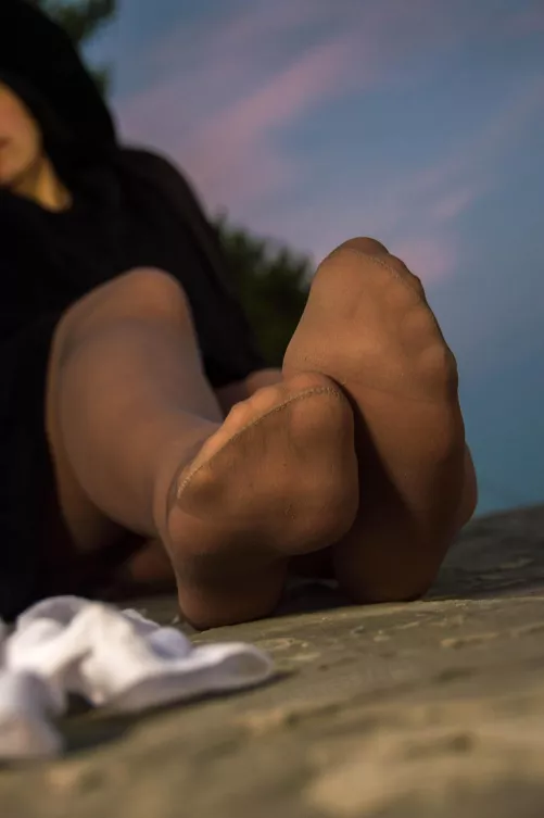 My sexy pantyhose feet on the evening wild seashore by MistressLegs