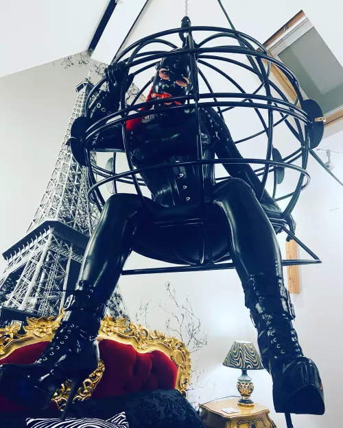 My shiny rubberdoll in her cage. by I_am_futurefetish