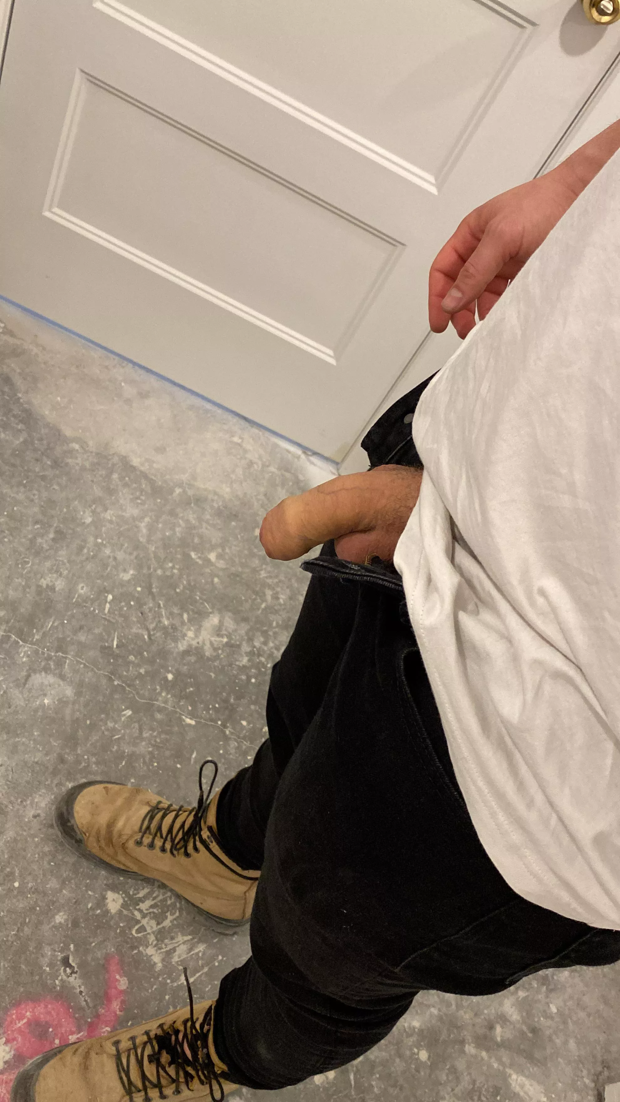 My soft cock hanging out on a construction site today. posted by CrimsonSwitchBlade