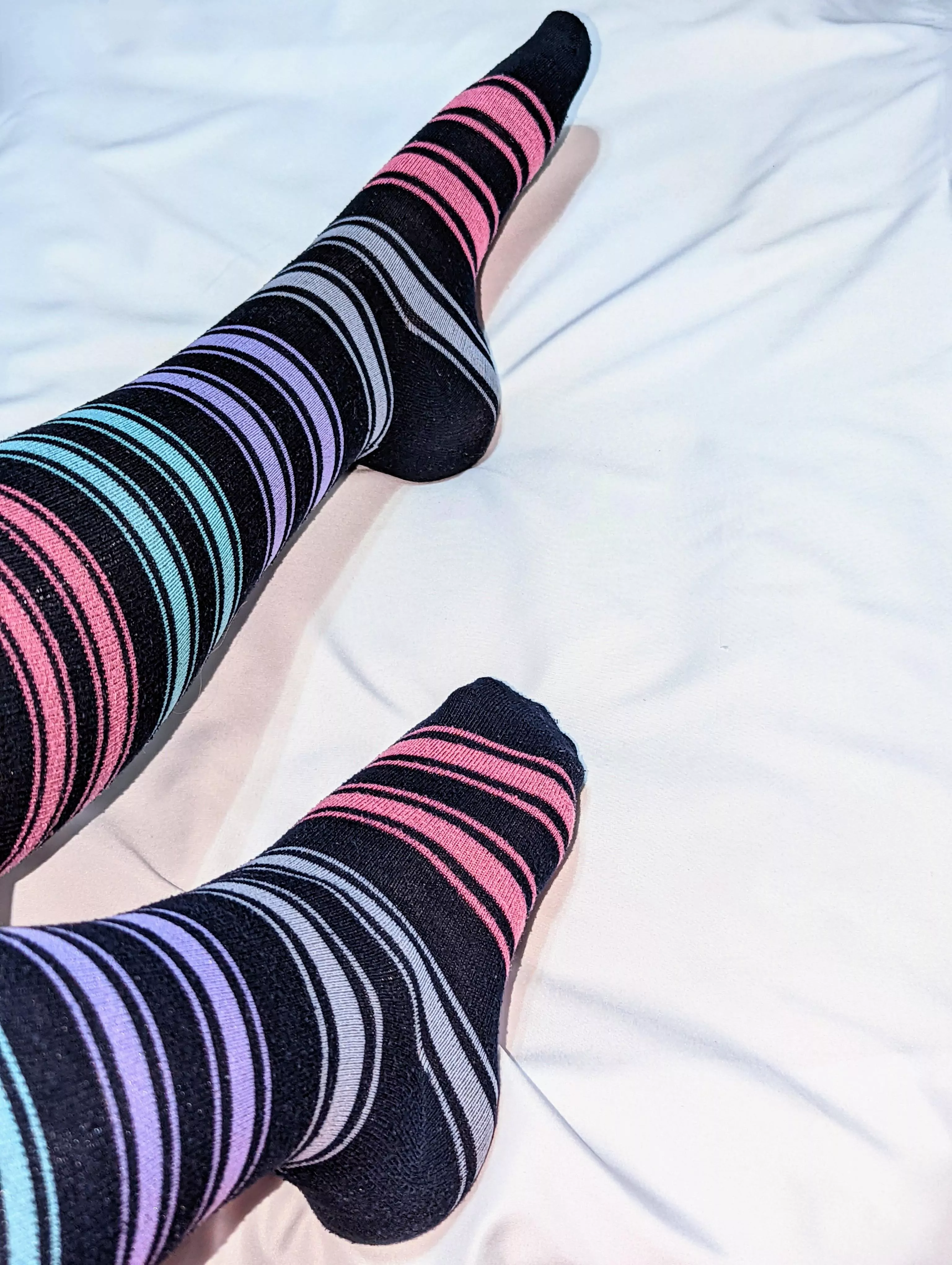 My striped socks and I are back ☺️ DMs are open 💌 posted by PipersToesies