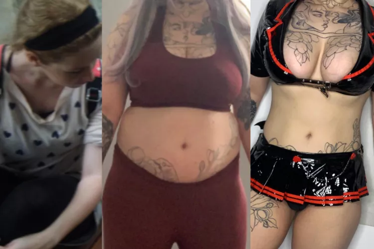 My transformation, from skinny shy girl, to obese shut in, to goth bimbo ✨ My trainer/sponsor ghosted me, message me if you seriously want a customisable goth fuck doll 💋 by spaghetti_thot