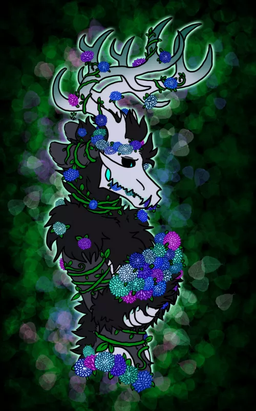My undead druid covered in his flowers of grief (OC) by Void-Lizard