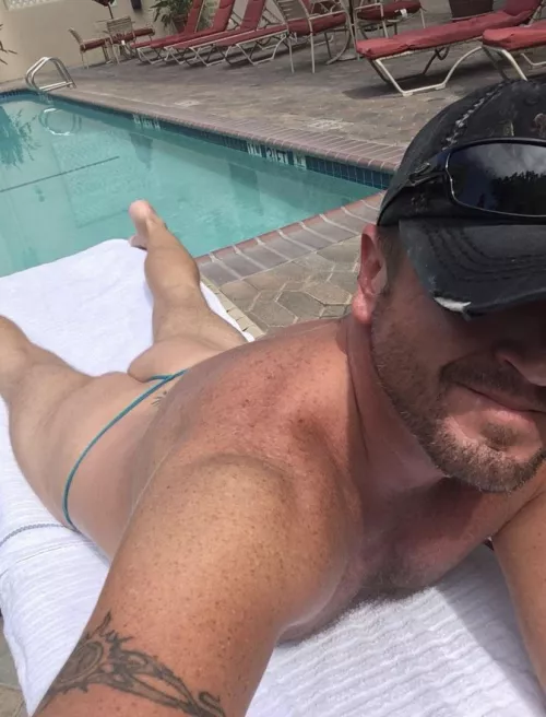 My version of panties at a hotel pool! The other side is see-thru which a have a thick 8-inch semi dripping w/ precum! by Geoffreygthompson