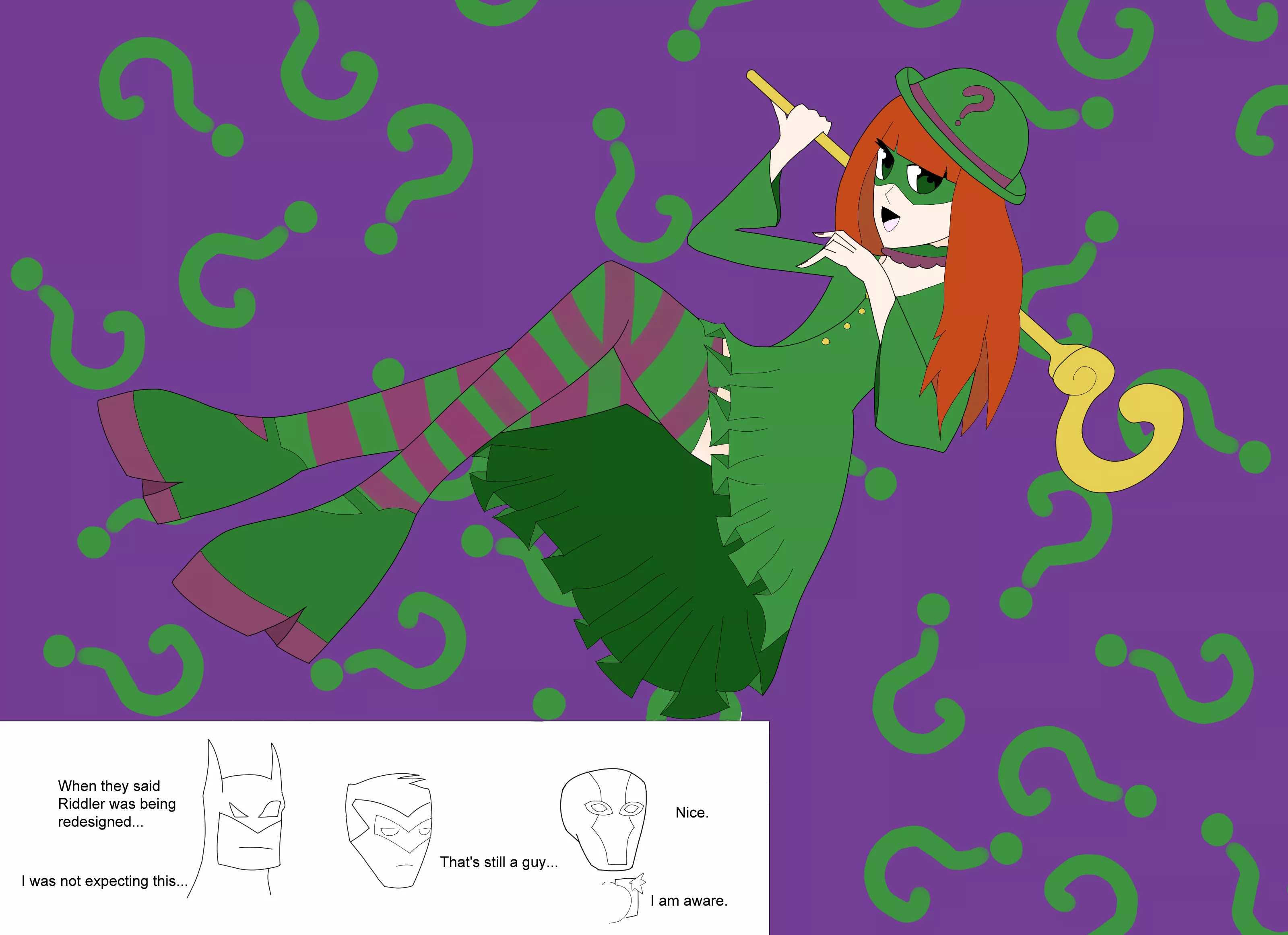 My wife drew a boi Riddler. I felt you'd all appreciate it as much as I appreciate her. posted by VictorMarcelle