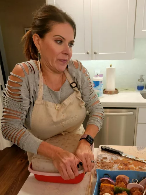 my wife is very wifey in the kitchen. but she doesn't fool me what she does on this counter when I'm at work. or who she does. by maynardpoindexter