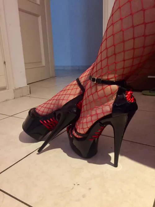 My wife’s feet in stockings and Pleaser heels by cuckoldGRC