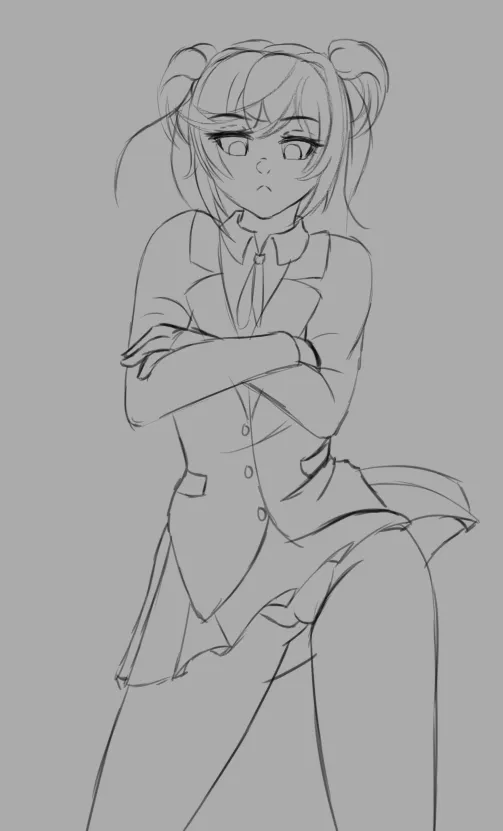 Natsuki Ankha pose sketch [@moca_1atte on Twitter] posted by Fluttair