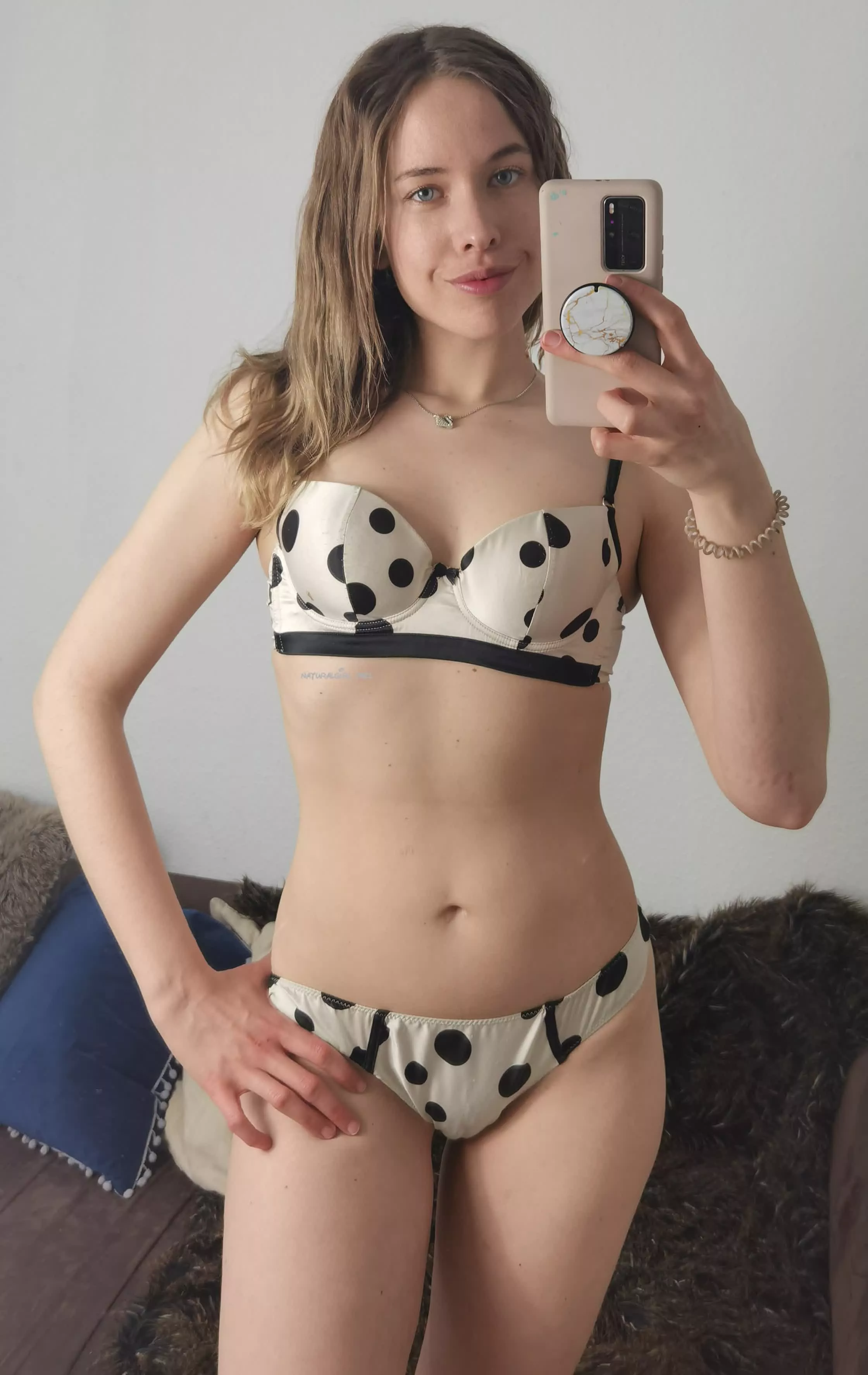 Never know if this combination of bra and slip with little dots is sexy or cute...😙 [F] posted by naturalgirl_mel