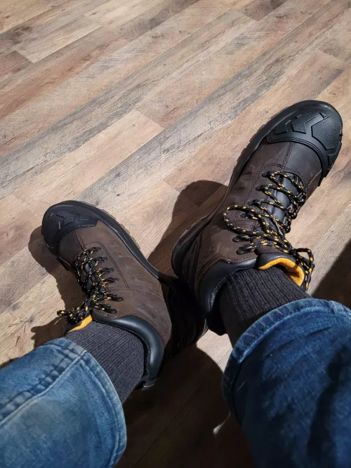 new boot goofing, proud to get my first pair of new boots after my apartment fire! by Scotchler