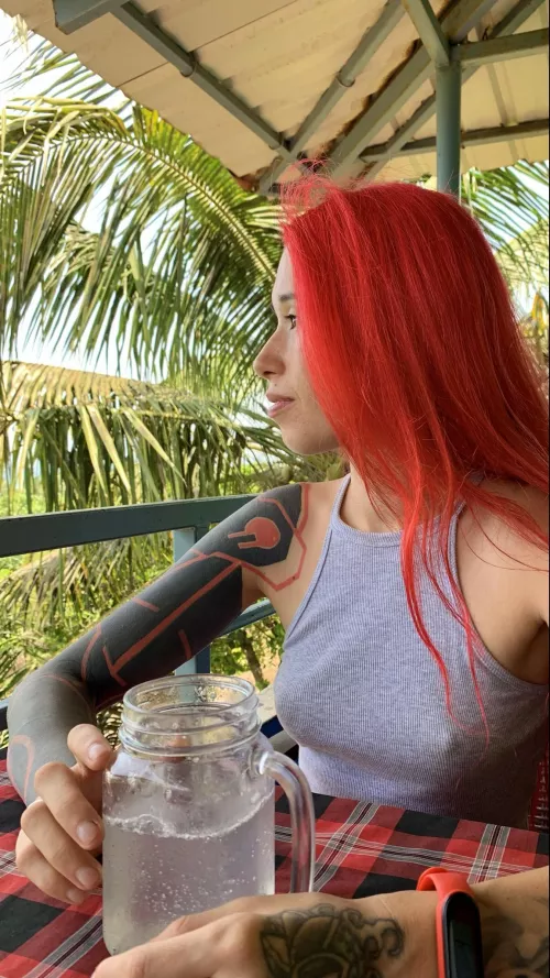 New day with neon hair and no bra! by yummyneko