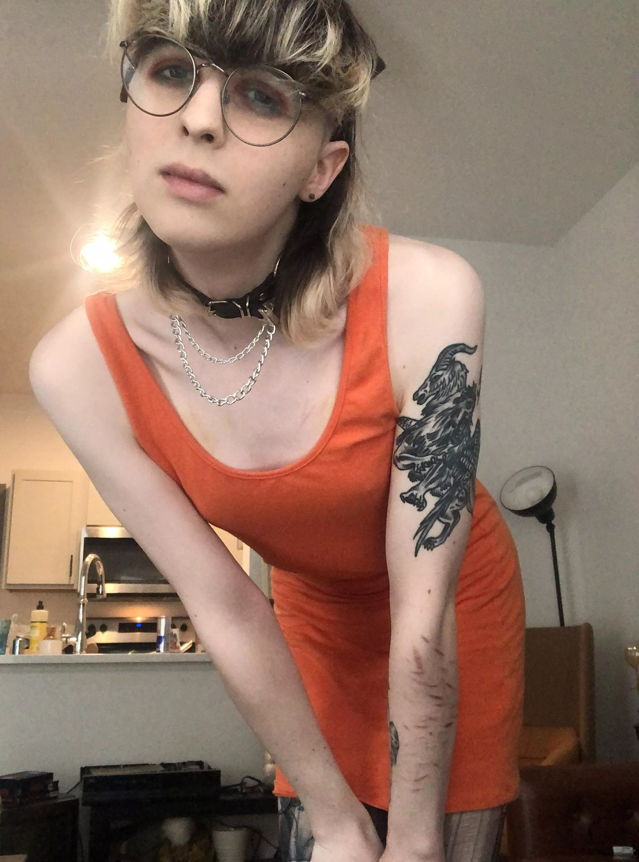 new dress that I definitely didn’t find in a dumpster 🧡 posted by whauwgwvw